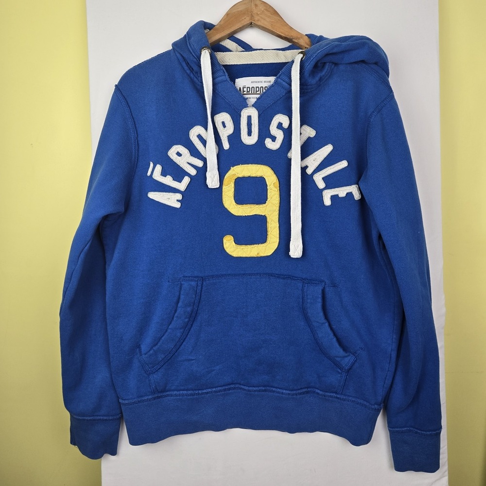 Aeropostale Men's Y2K Graphic Hoodie Sweatshirt Blue Size M